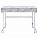 Tigress Writing Desk, White Printed Faux Marble Top & Chrome Finish Acme
