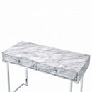 Tigress Writing Desk, White Printed Faux Marble Top & Chrome Finish Acme
