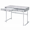 Tigress Writing Desk, White Printed Faux Marble Top & Chrome Finish Acme