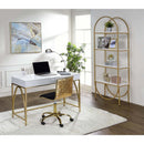 Lightmane Writing Desk, White High Gloss & Gold Finish Acme