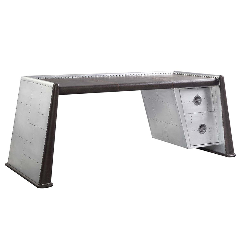 Brancaster Executive Writing Desk, Distress Chocolate Top Grain Leather Acme