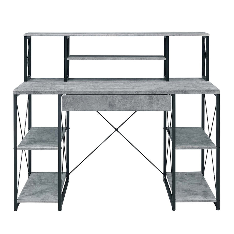 Amiel Writing Desk, Faux Concrete & Black Finish Acme