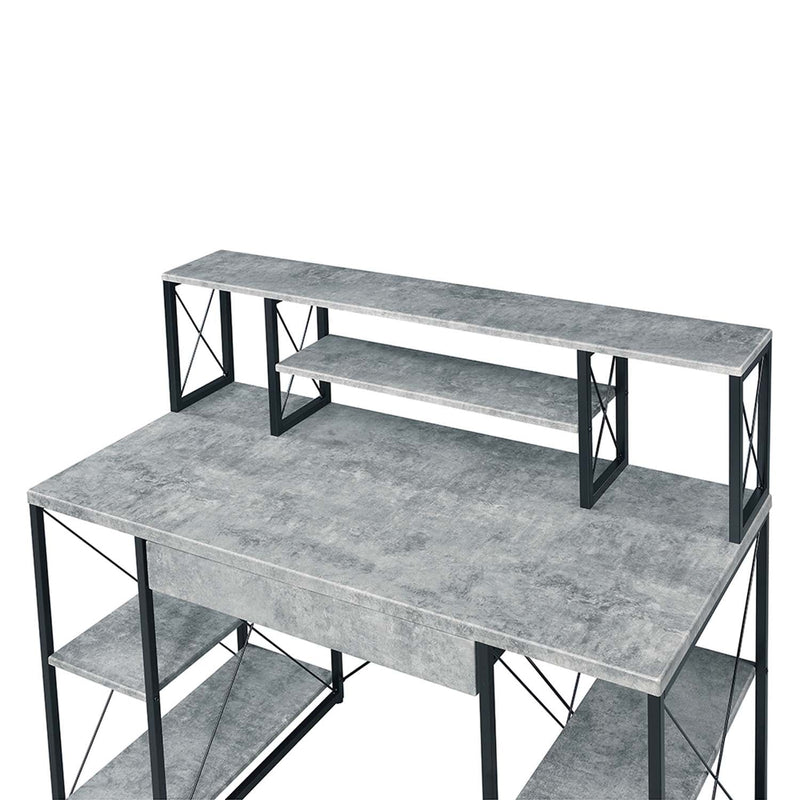 Amiel Writing Desk, Faux Concrete & Black Finish Acme