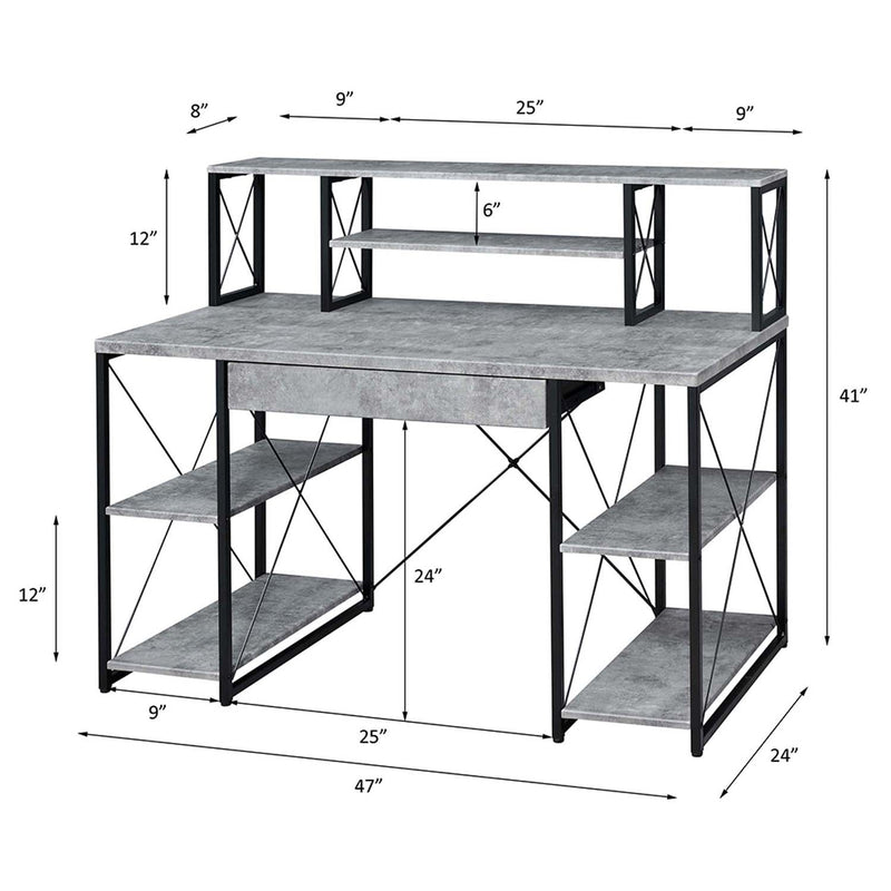 Amiel Writing Desk, Faux Concrete & Black Finish Acme