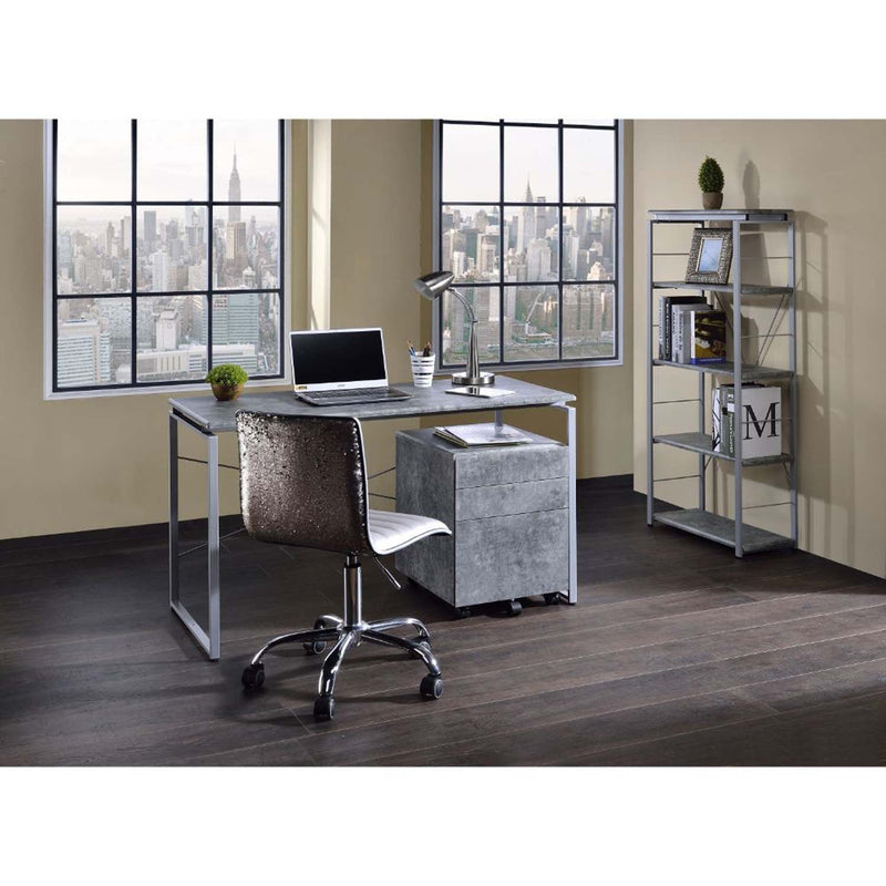 Jurgen Writing Desk, Faux Concrete & Silver Finish Acme