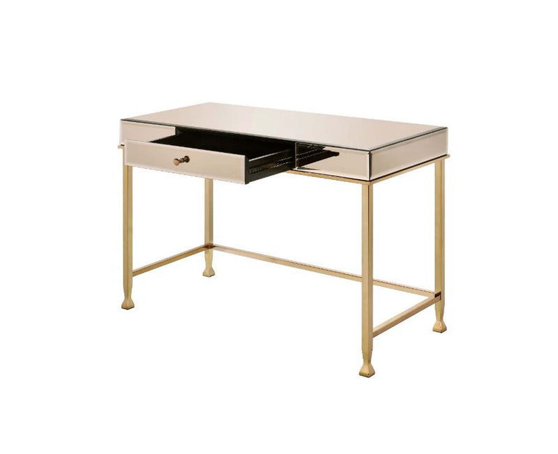 Canine Writing Desk, Smoky Mirrored and Champagne Finish Acme