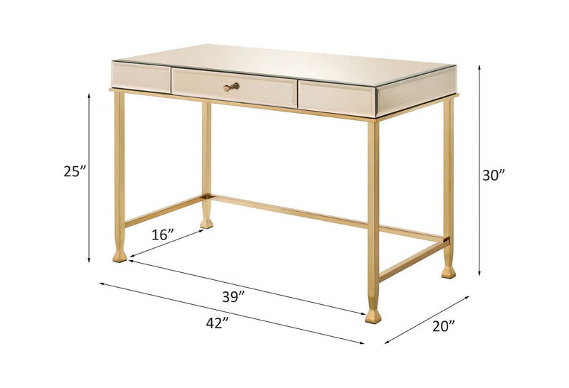 Canine Writing Desk, Smoky Mirrored and Champagne Finish Acme