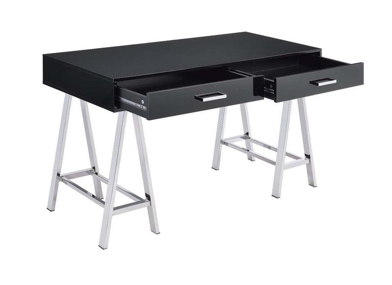 Coleen Writing Desk w/USB, Black High Gloss & Chrome Finish Acme