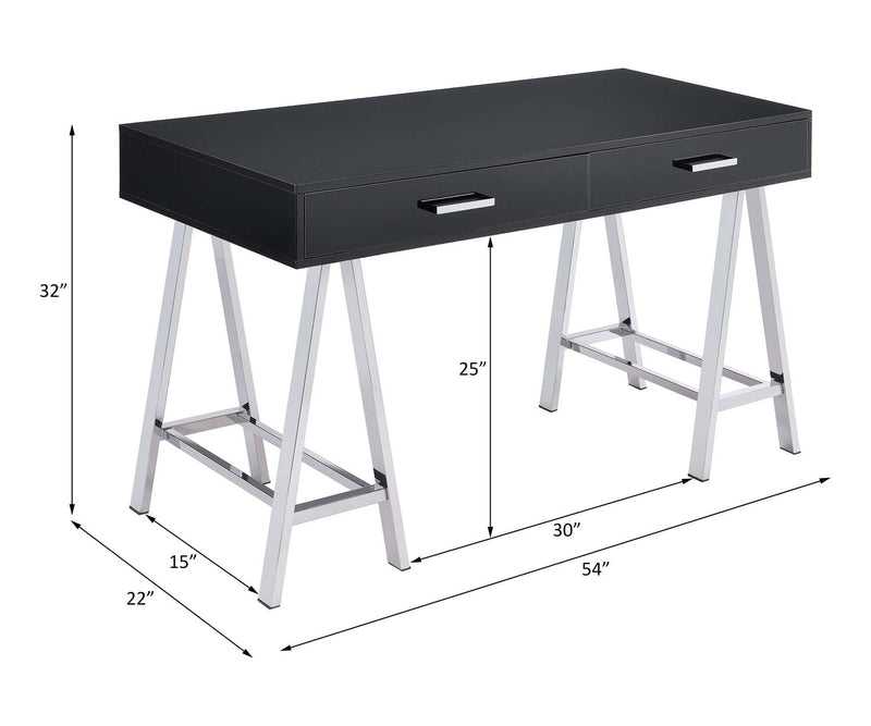 Coleen Writing Desk w/USB, Black High Gloss & Chrome Finish Acme