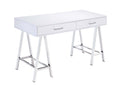 Coleen Writing Desk w/USB, White High Gloss & Chrome Finish Acme