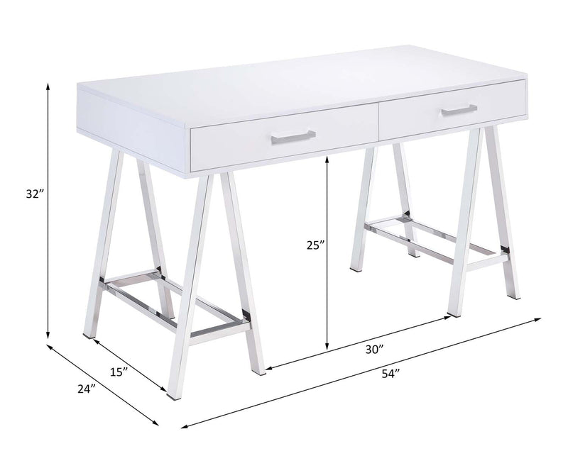 Coleen Writing Desk w/USB, White High Gloss & Chrome Finish Acme