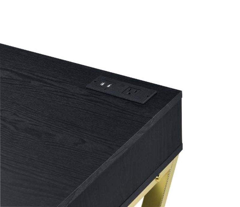 Coleen Writing Desk w/USB, Black & Brass Finish Acme