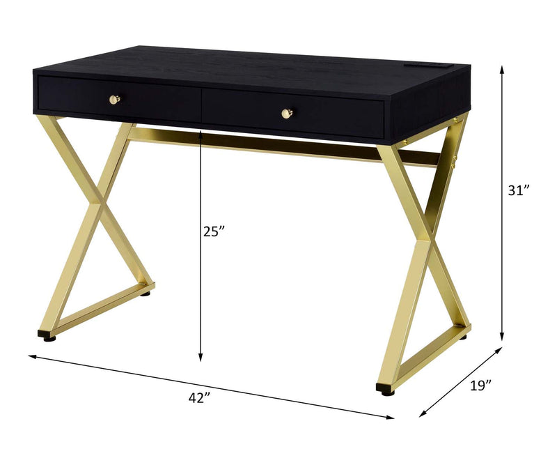 Coleen Writing Desk w/USB, Black & Brass Finish Acme