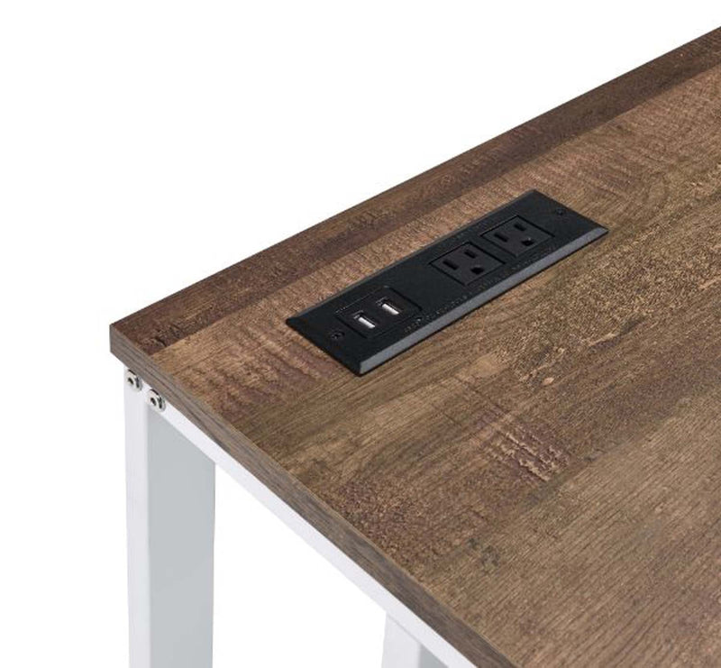 Tyrese Writing Desk w/USB, Walnut & White Finish Acme