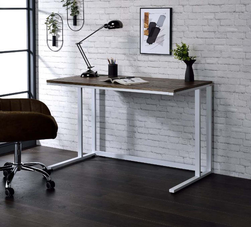 Tyrese Writing Desk w/USB, Walnut & White Finish Acme