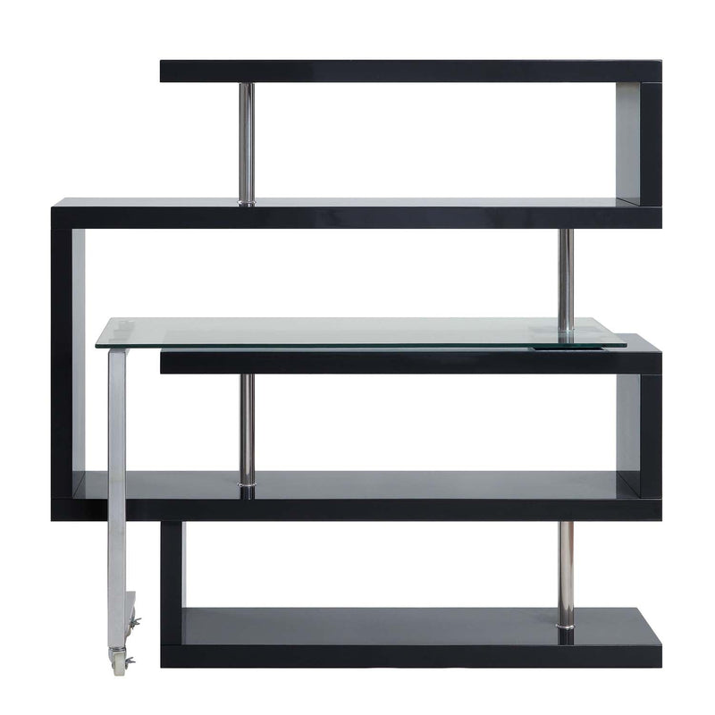 Buck II Writing Desk w/Bookshelf, Clear Glass, Chrome & Black Finish Acme
