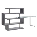 Buck II Writing Desk w/Bookshelf, Clear Glass, Chrome & Gray High Gloss Finish Acme