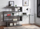 Buck II Writing Desk w/Bookshelf, Clear Glass, Chrome & Gray High Gloss Finish Acme
