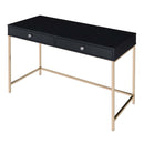 Ottey Writing Desk, Black High Gloss & Gold Finish Acme