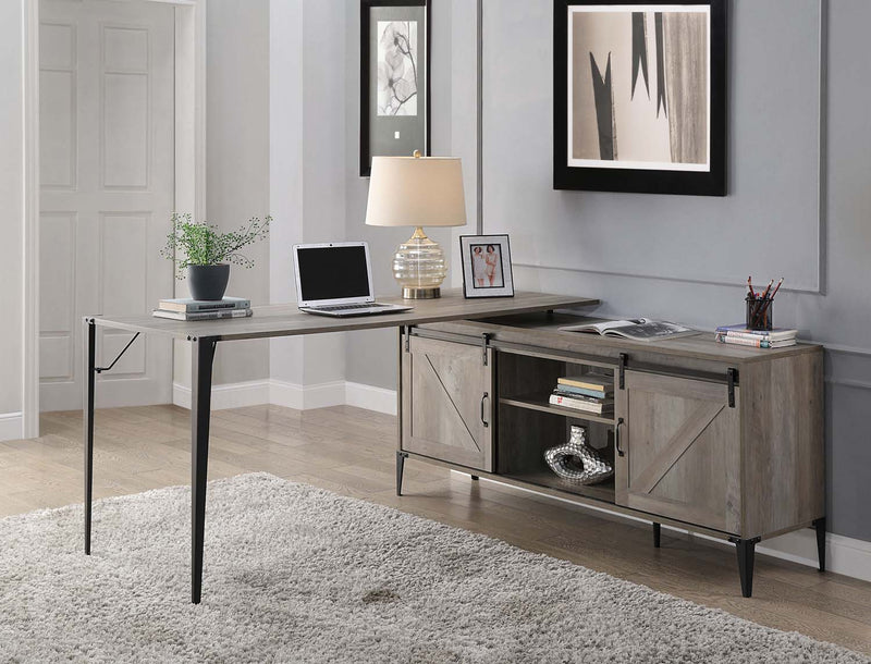 Zakwani Writing Desk, Gray Oak & Black Finish Acme