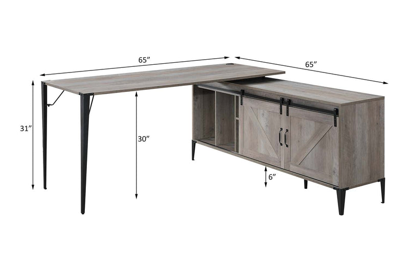 Zakwani Writing Desk, Gray Oak & Black Finish Acme