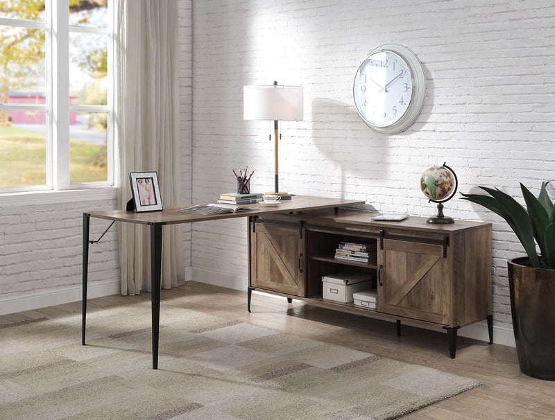 Zakwani Writing Desk, Rustic Oak & Black Finish Acme