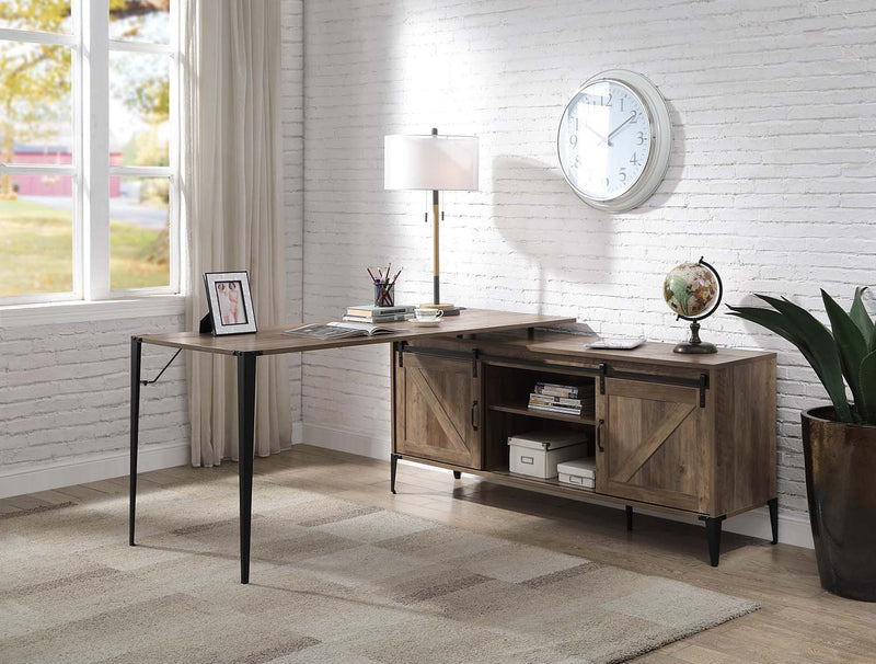 Zakwani Writing Desk, Rustic Oak & Black Finish Acme