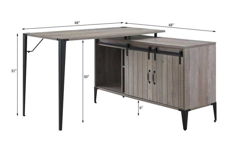 Zakwani Writing Desk, Gray Oak & Black Finish Acme