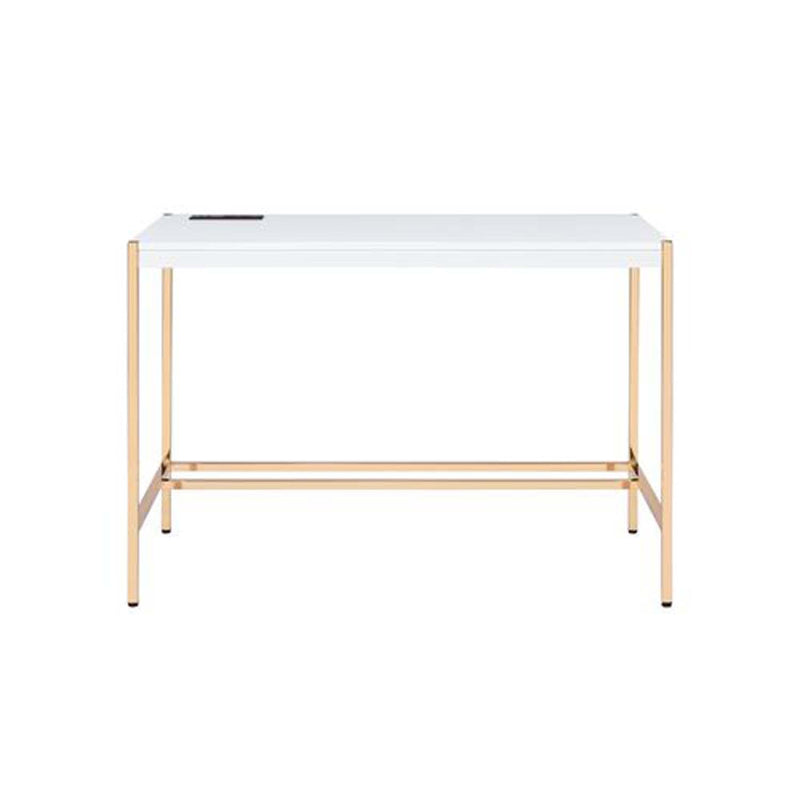 Midriaks Writing Desk w/USB, White & Gold Finish Acme