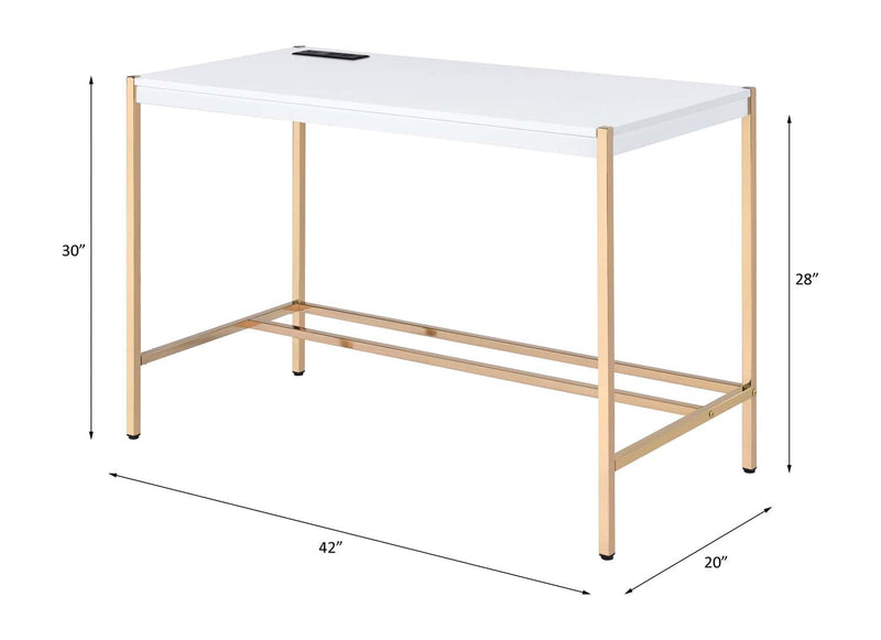 Midriaks Writing Desk w/USB, White & Gold Finish Acme