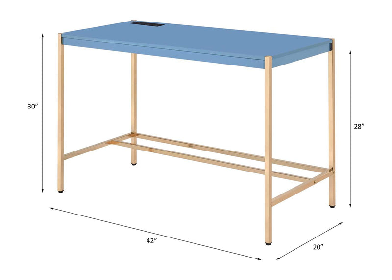 Midriaks Writing Desk w/USB, Navy Blue & Gold Finish Acme