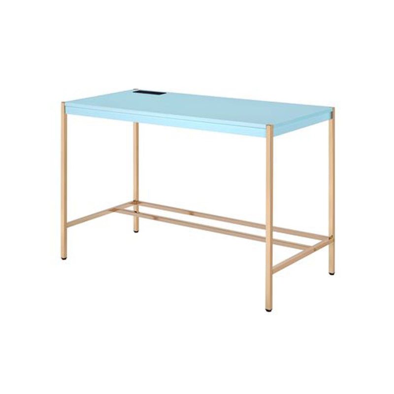 Midriaks Writing Desk w/USB, Baby Blue & Gold Finish Acme