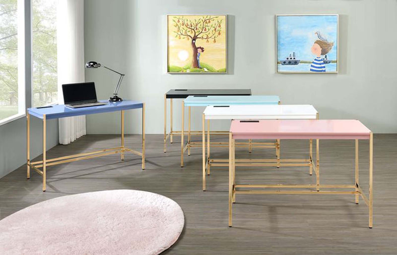 Midriaks Writing Desk w/USB, Baby Blue & Gold Finish Acme