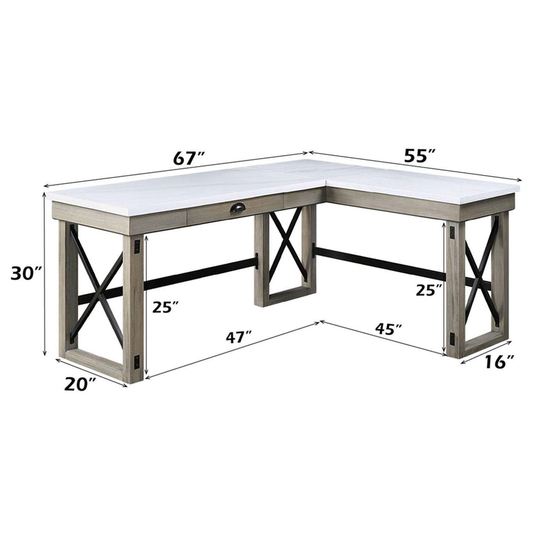 Talmar Writing Desk w/Lift Top, Marble Top & Rustic Oak Finish Acme