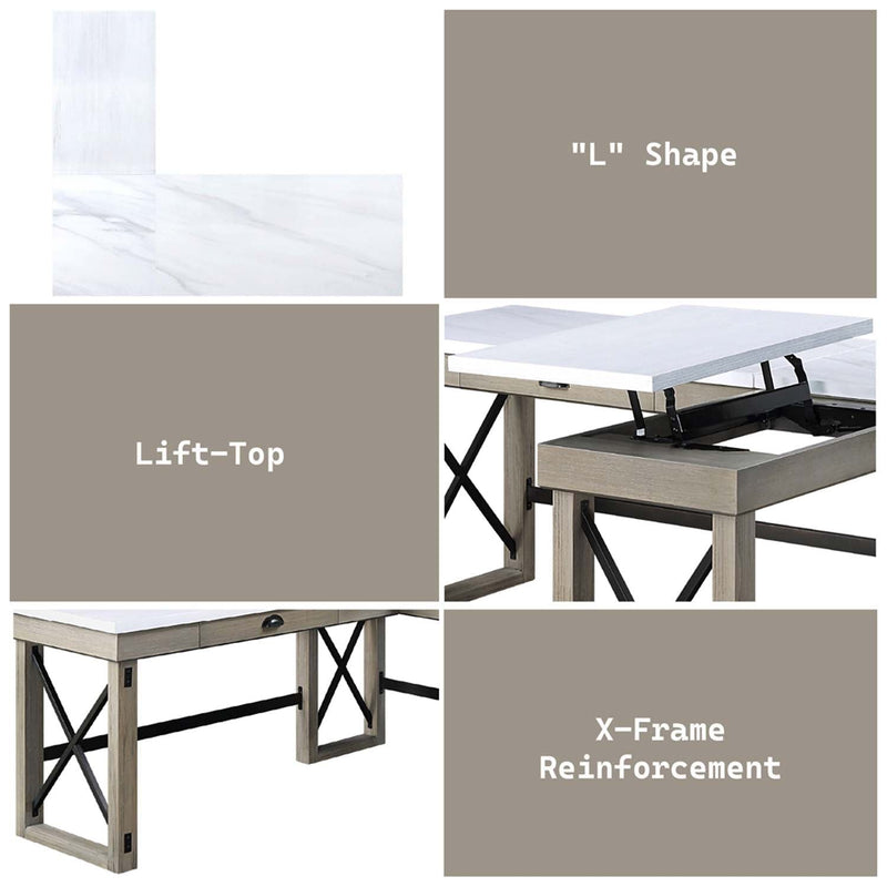 Talmar Writing Desk w/Lift Top, Marble Top & Rustic Oak Finish Acme