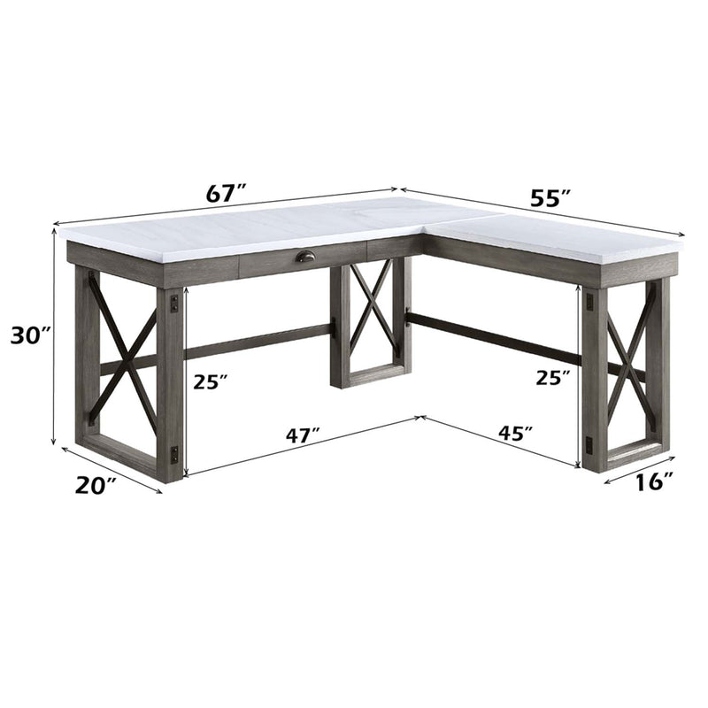 Talmar Writing Desk w/Lift Top, Marble Top & Weathered Gray Finish Acme