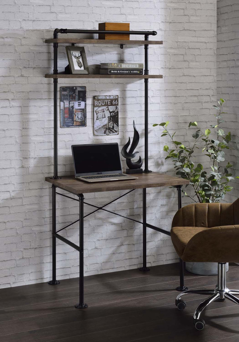Ensata Writing Desk, Rustic Oak & Black Finish Acme