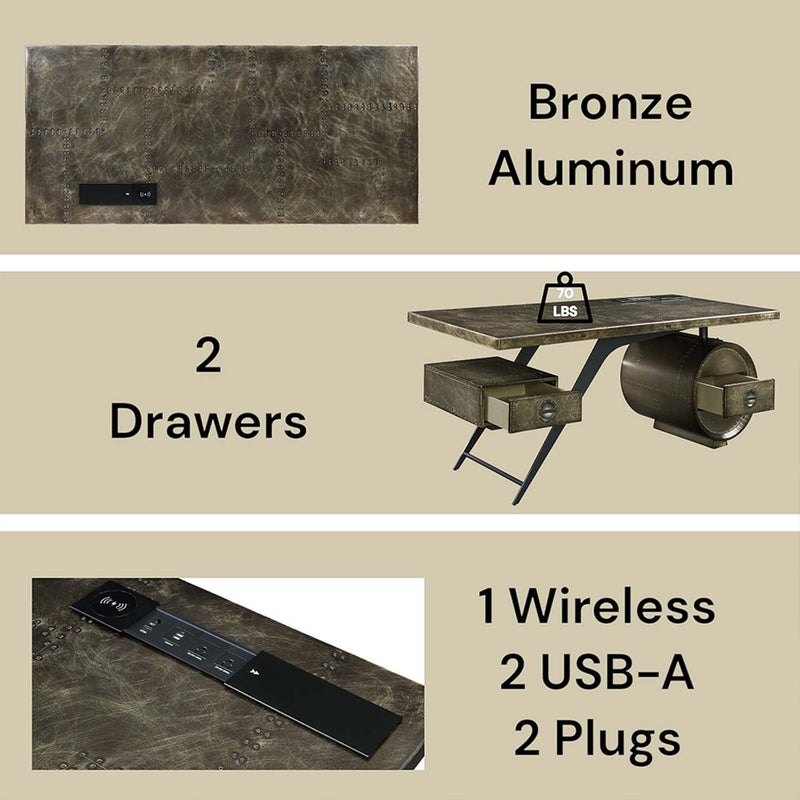 Brancaster Executive Writing Desk w/USB, Bronze Aluminum Acme
