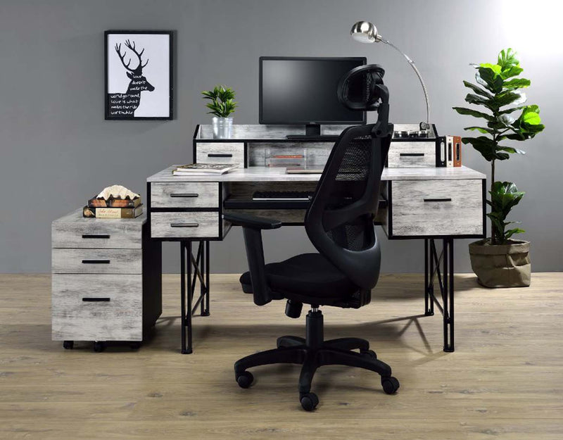 Safea Computer Desk, Antique White & Black Finish Acme