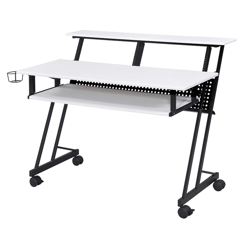 Suitor Music Recording Studio Desk, White & Black Finish Acme