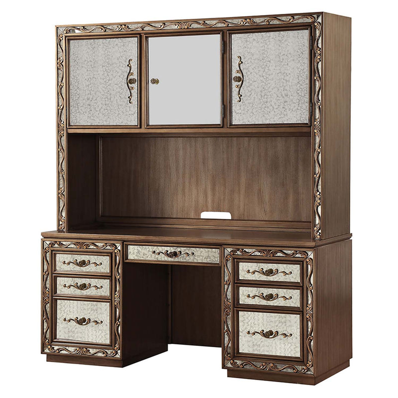 Orianne Executive Computer Desk w/Hutch, Antique Gold Finish Acme