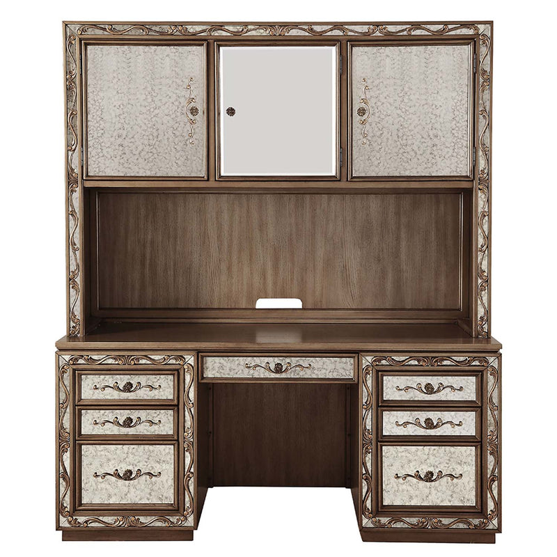 Orianne Executive Computer Desk w/Hutch, Antique Gold Finish Acme