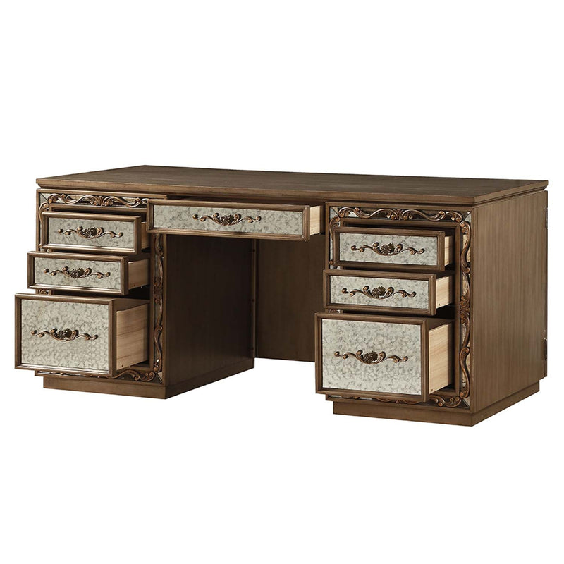 Orianne Executive Computer Desk w/Hutch, Antique Gold Finish Acme
