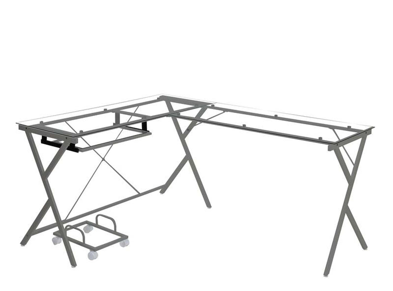 Dazenus Computer Desk, Clear Glass Top & Silver Finish Acme