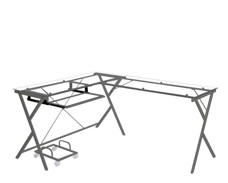 Dazenus Computer Desk, Clear Glass Top & Silver Finish Acme