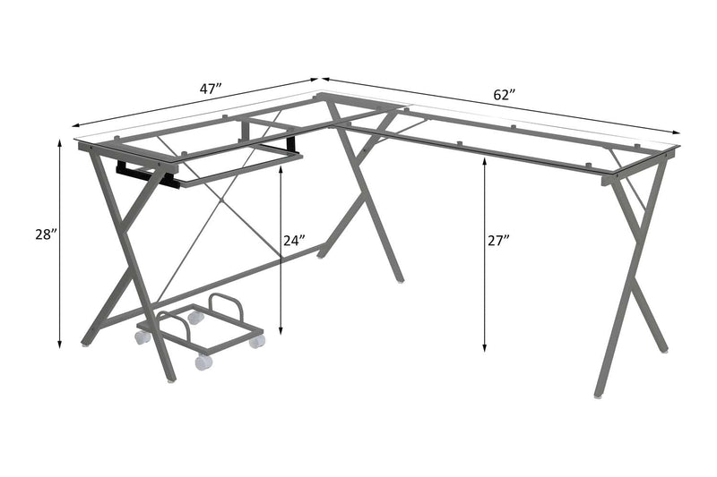 Dazenus Computer Desk, Clear Glass Top & Silver Finish Acme