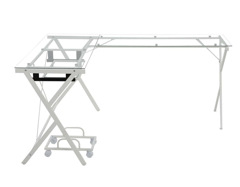 Dazenus Computer Desk, Clear Glass Top & White Finish Acme