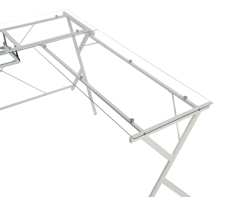 Dazenus Computer Desk, Clear Glass Top & White Finish Acme
