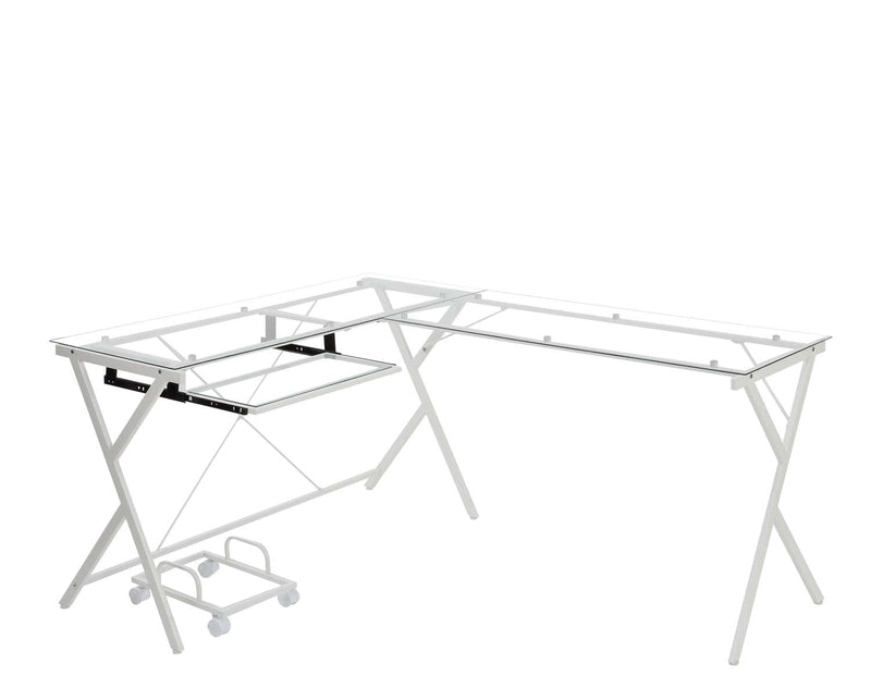 Dazenus Computer Desk, Clear Glass Top & White Finish Acme