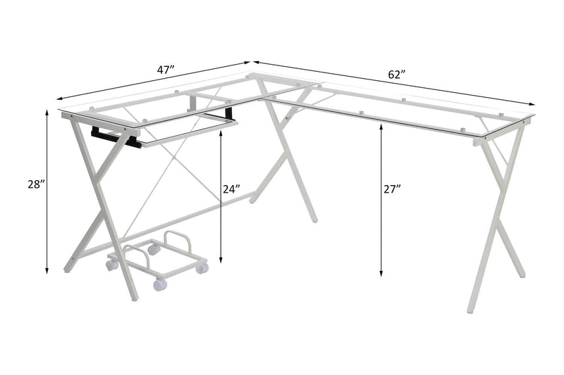 Dazenus Computer Desk, Clear Glass Top & White Finish Acme
